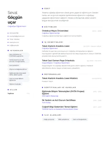 Coğrafya Öğretmeni CV Örnekleri cv indir